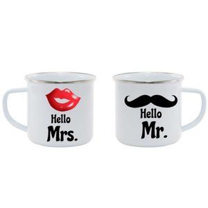 Mr and Mrs metal Coffee Mug Set 12oz